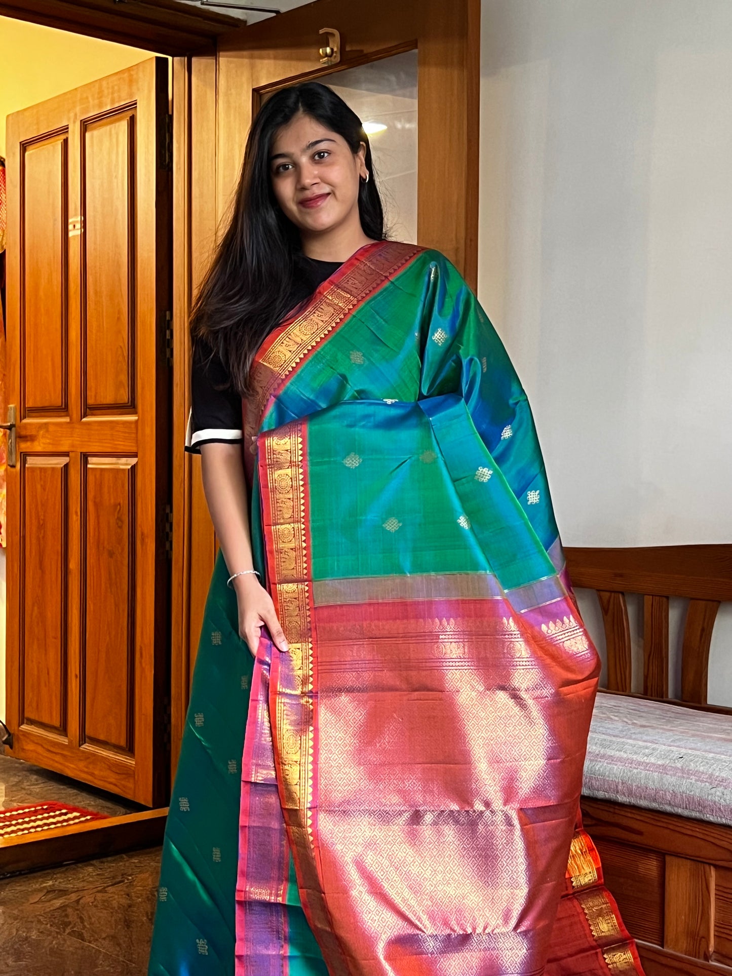 Emerald Kolam Heritage Kanchivaram saree