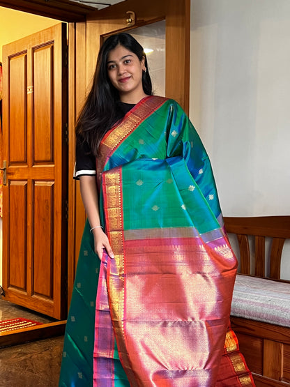 Emerald Kolam Heritage Kanchivaram saree