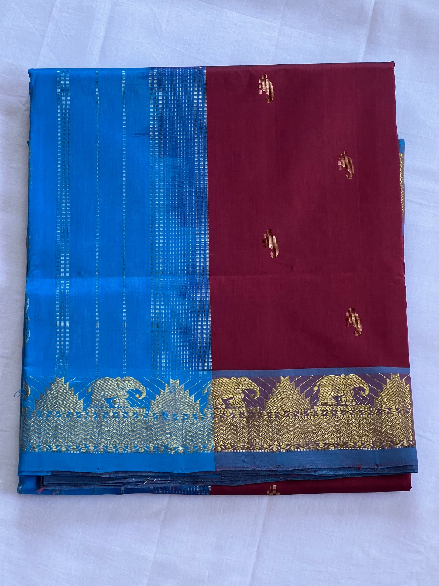 Blue and brown semi silk cotton saree