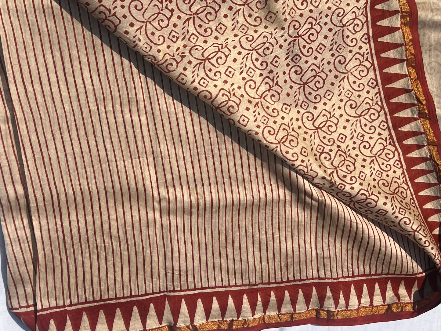Beige chanderi silk cotton saree