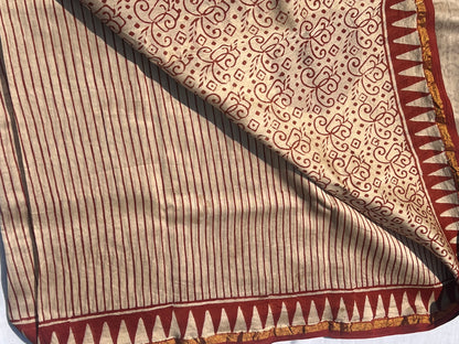 Beige chanderi silk cotton saree