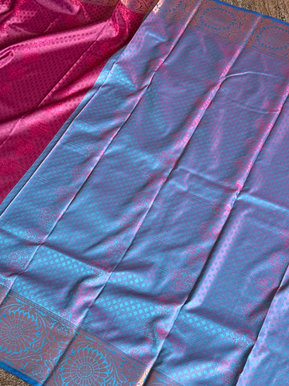 Maroon & navy blue semi silk saree
