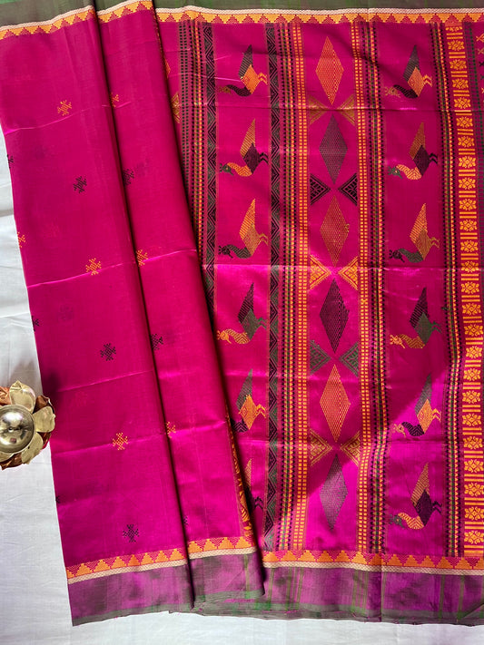 Thread work Silk Cotton saree - Pink