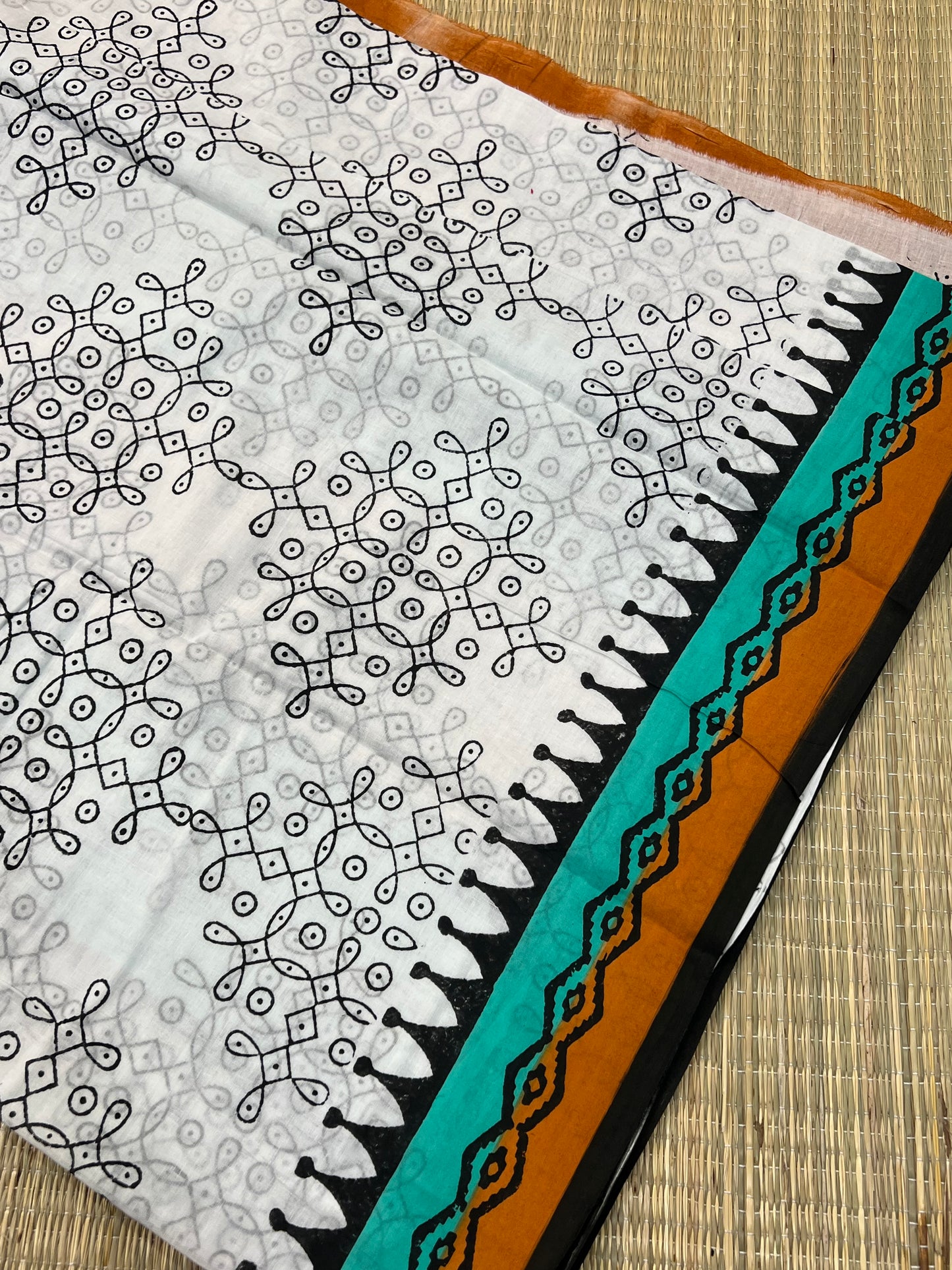 Teal mul cotton saree