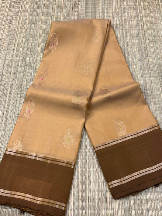 Sandal & brown Kanchivaram silk saree