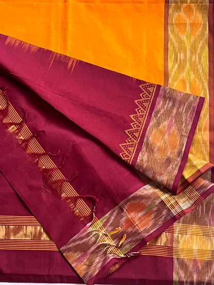 Mango yellow kolam semi silk cotton saree