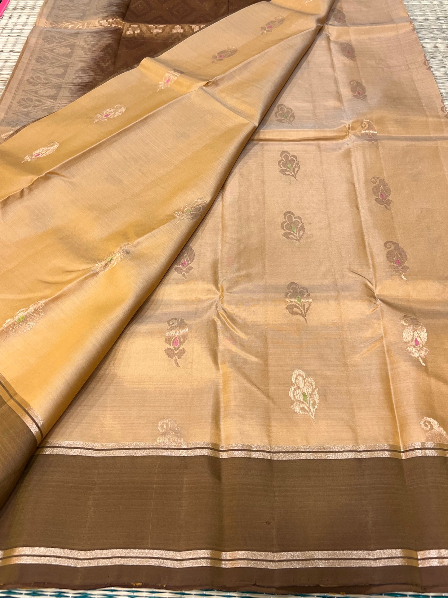Sandal & brown Kanchivaram silk saree