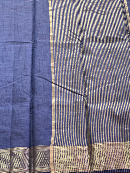 Plain Dark Blue Semi silk cotton saree