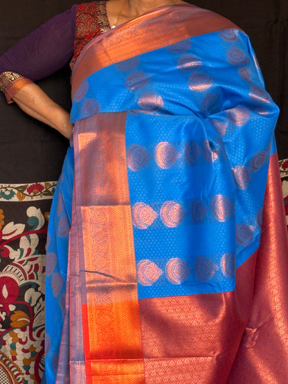 Ink Blue & red semi silk saree