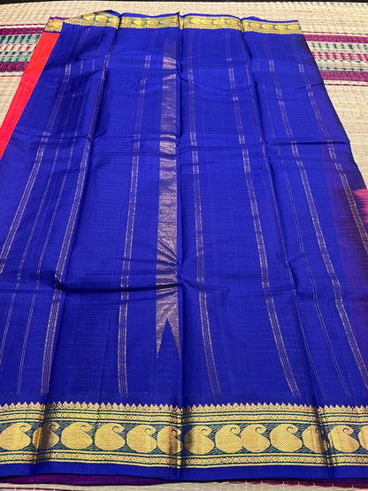 Orange & blue Kanchivaram silk saree