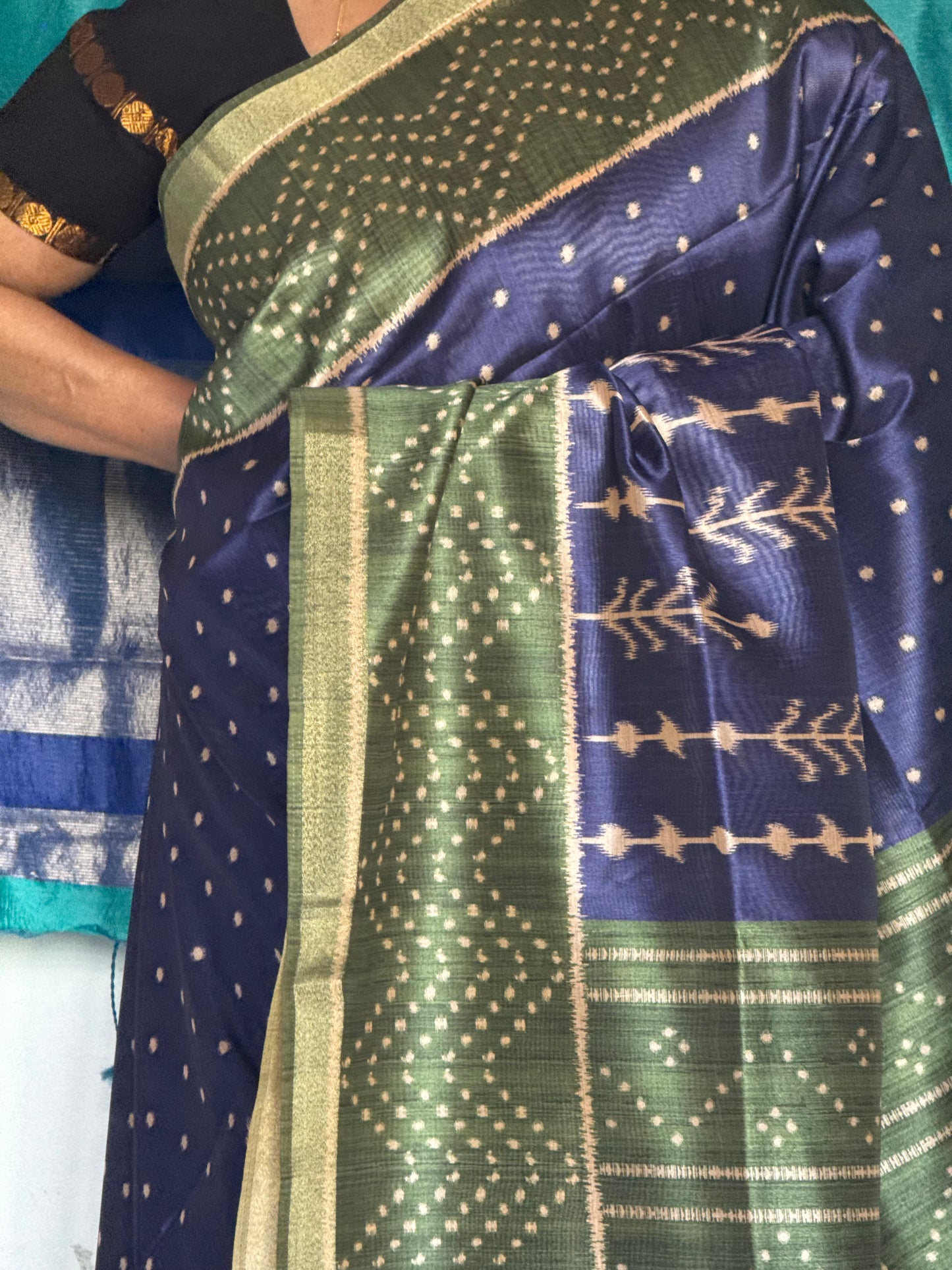 Green & blue semi tussar saree