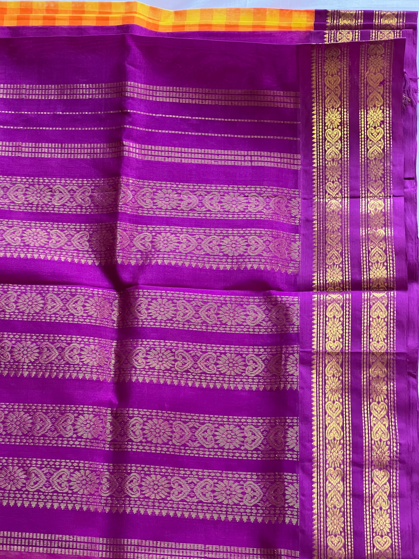 Sunlit Yellow Checks Silk Cotton Saree