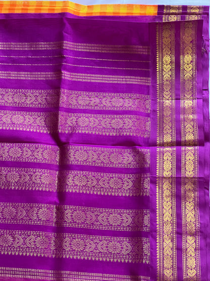 Sunlit Yellow Checks Silk Cotton Saree