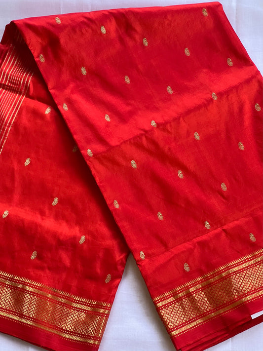 Bright red pure pythini silk saree