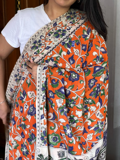 Orange cotton Kalamkari saree