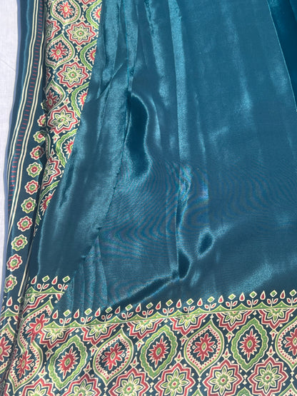 Peacock blue crepe silk saree