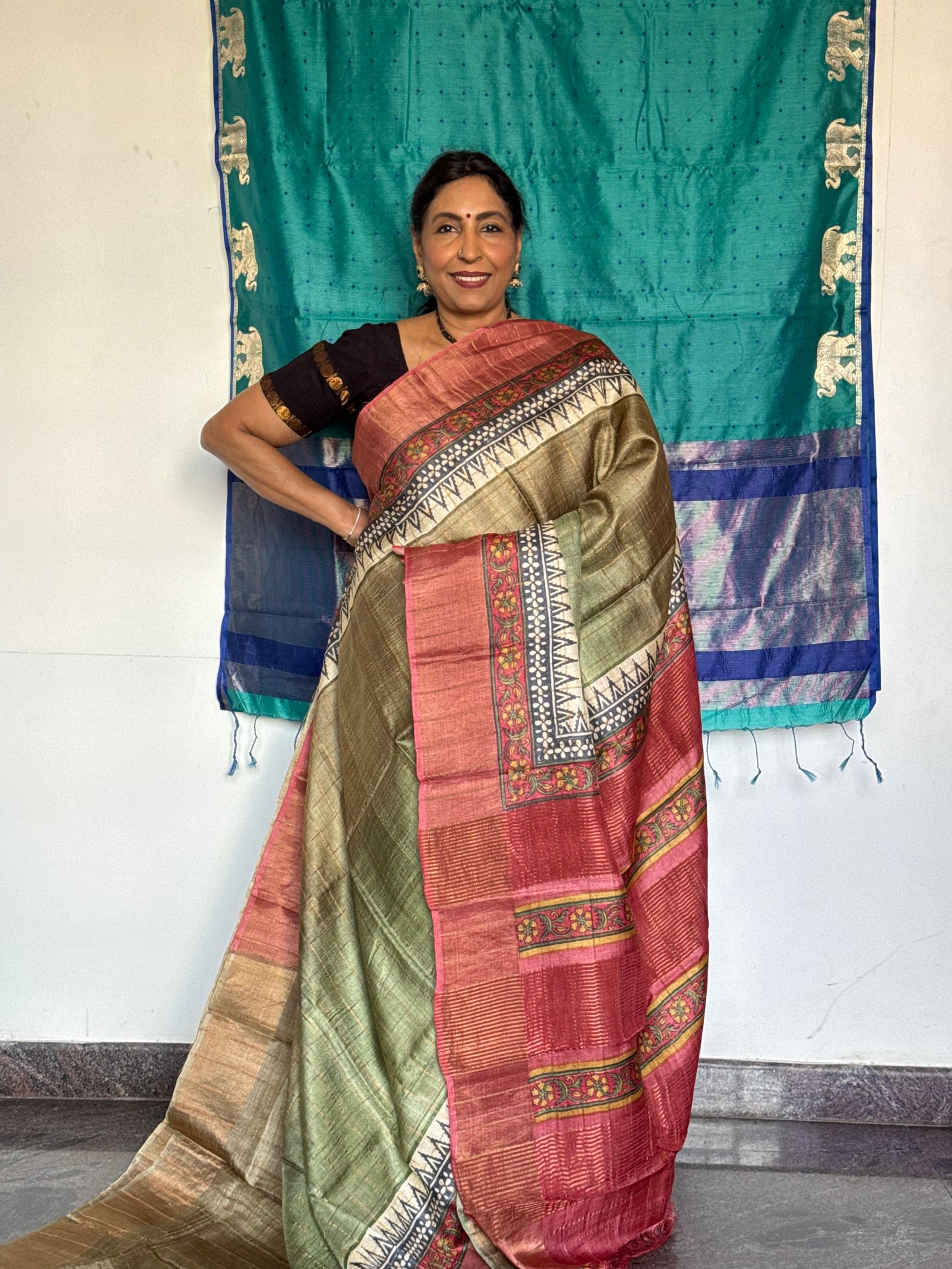 Green tussar silk saree