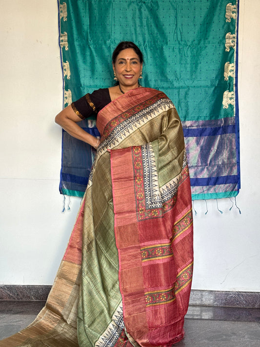 Green tussar silk saree