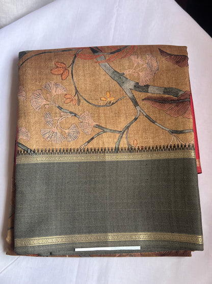 Copper & red semi tussar silk saree