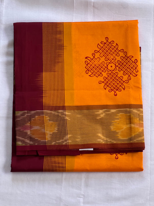 Mango yellow kolam semi silk cotton saree
