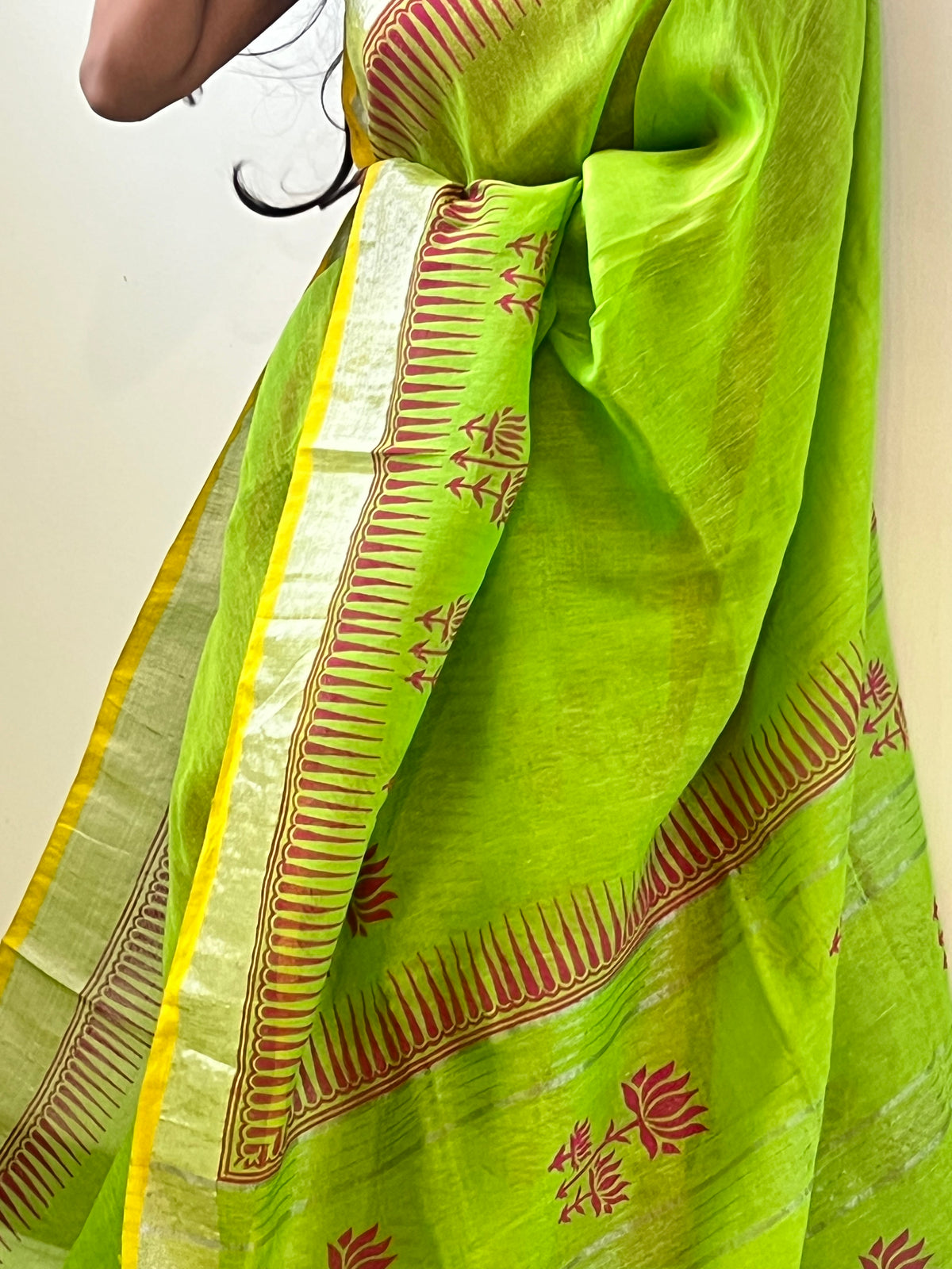 Green linen saree