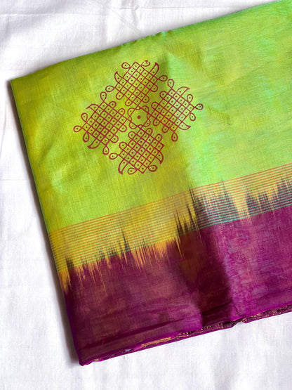 Green silk cotton saree