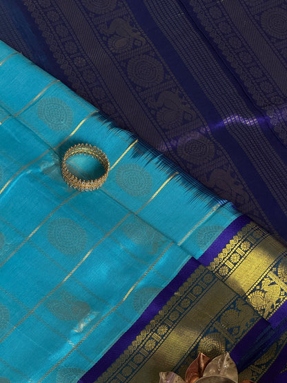 Pure Silk Cotton - Blue Annam Chakra Checked