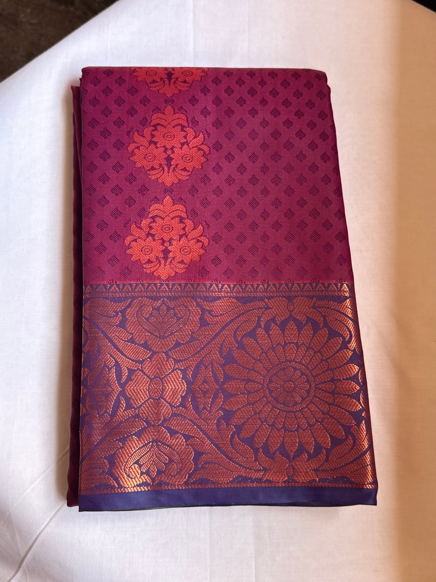 Maroon & navy blue semi silk saree