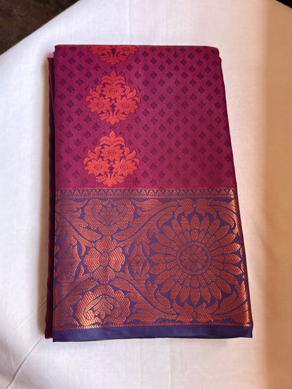 Maroon & navy blue semi silk saree