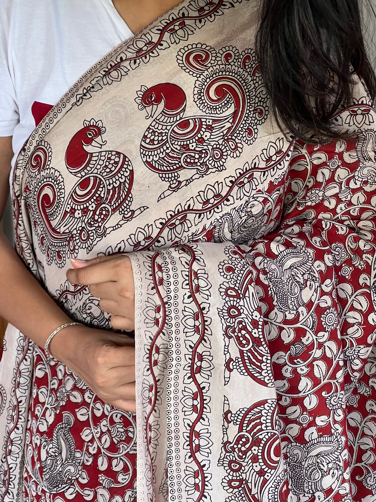 Maroon Chinnur Kalamkari silk saree