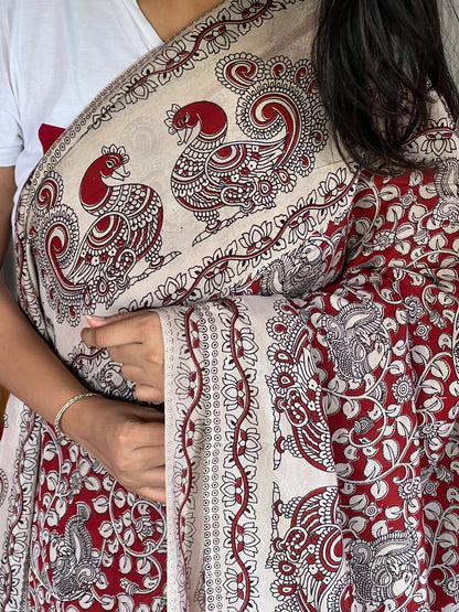 Maroon Chinnur Kalamkari silk saree