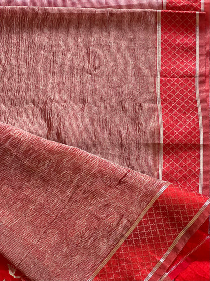 Red crushed silk saree