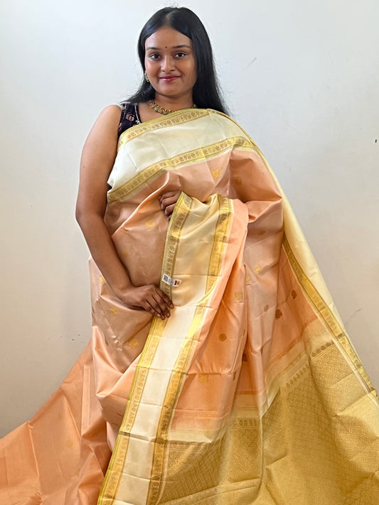 Peach Biscuit Kanchipuram Silk saree