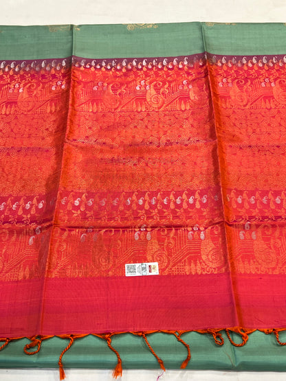 Teal soft silk saree