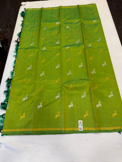 Green printed pure kanchi silk saree