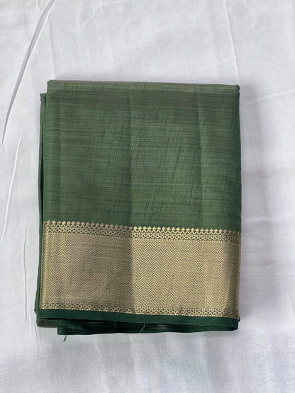 Plain Bottle green semi silk cotton saree