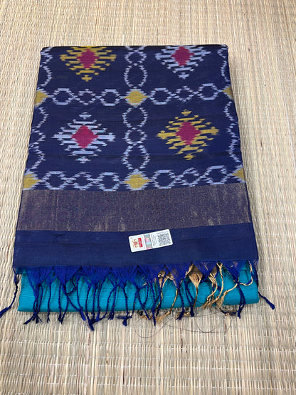 Turquoise blue raw silk saree