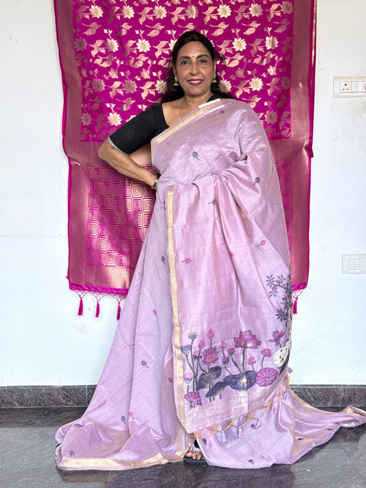 Lilac semi matka saree