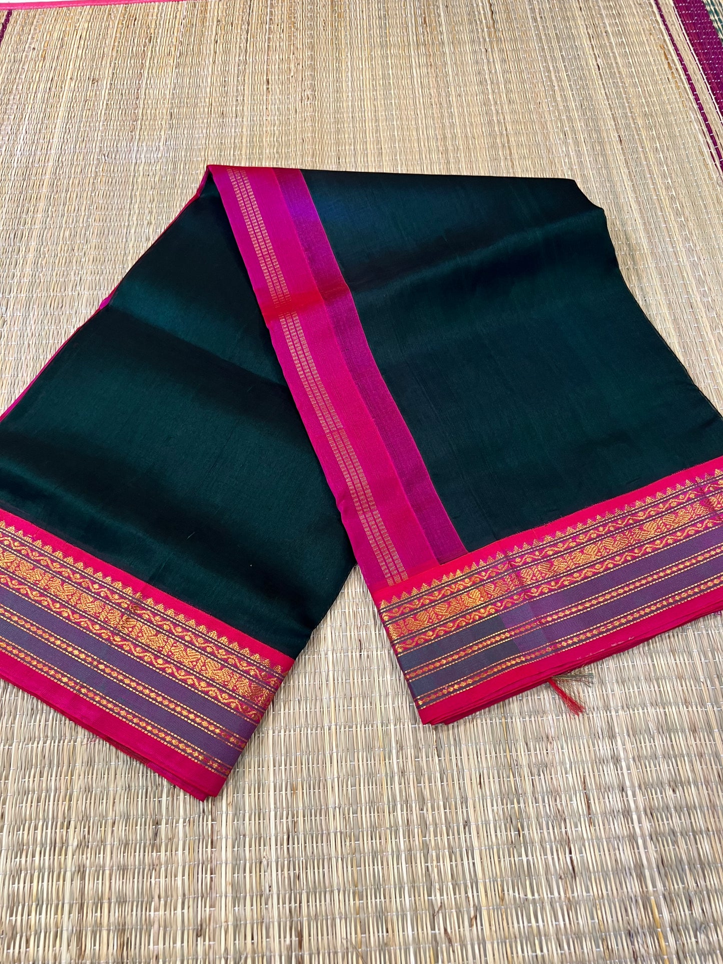 Bottle green silk cotton saree