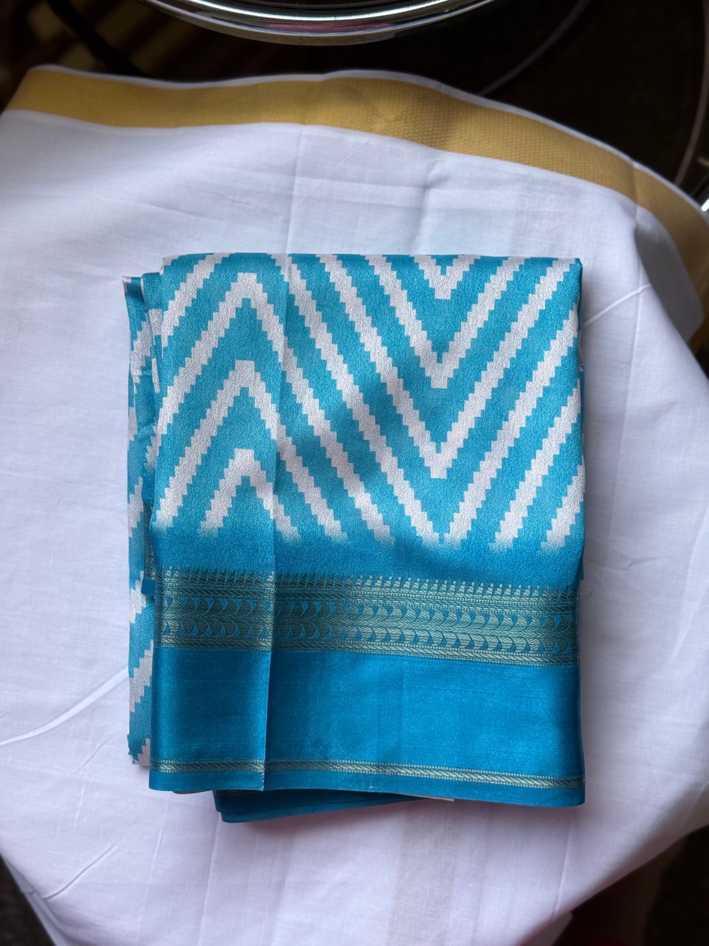 Semi Crepe Printed Saree – Blue