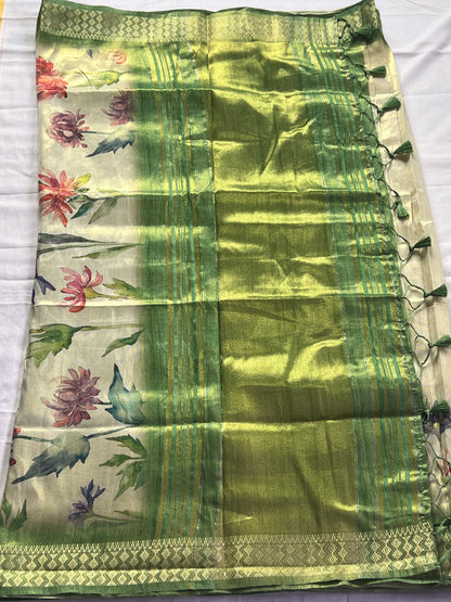 Green tissue semi tussar saree