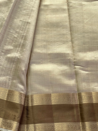 Pearl white semi silk cotton saree