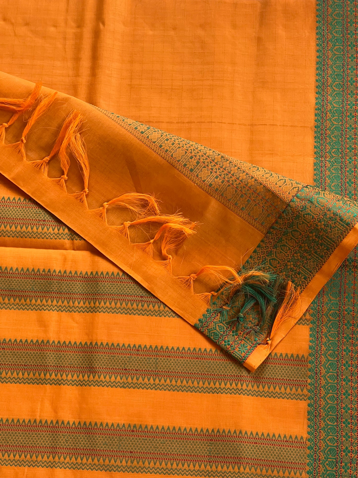 Checked orange semi silk cotton