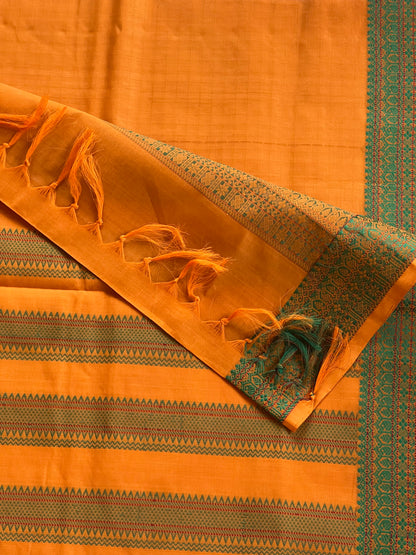 Checked orange semi silk cotton