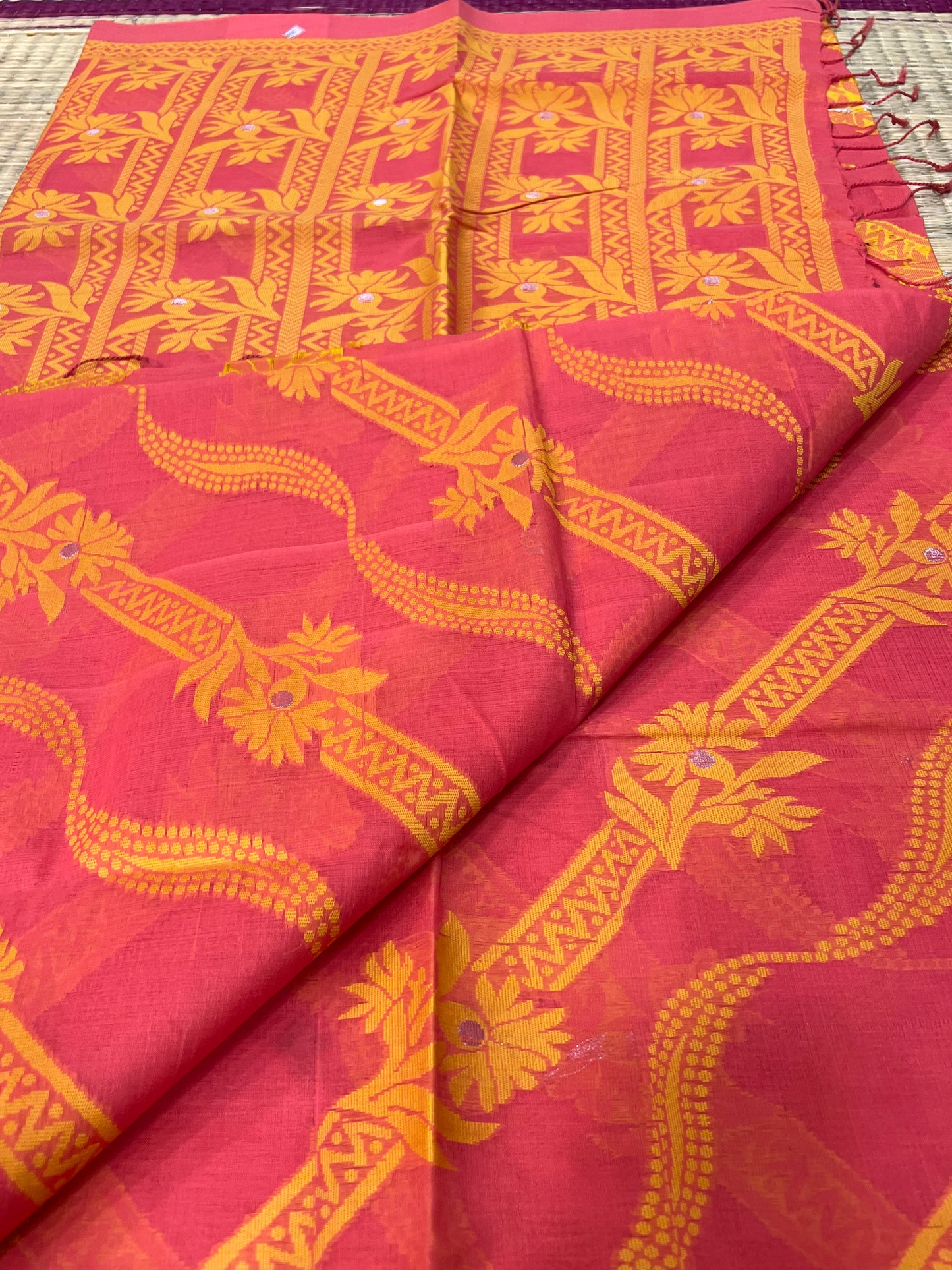 Pink jamdani saree