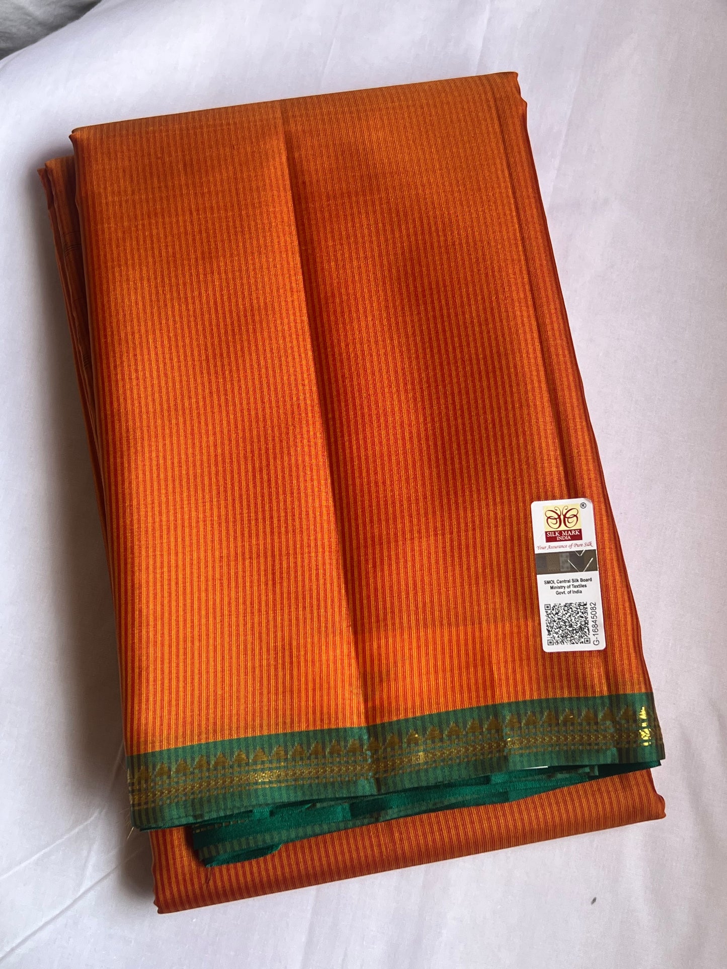 Orange & green light weight kanjivaram silk saree