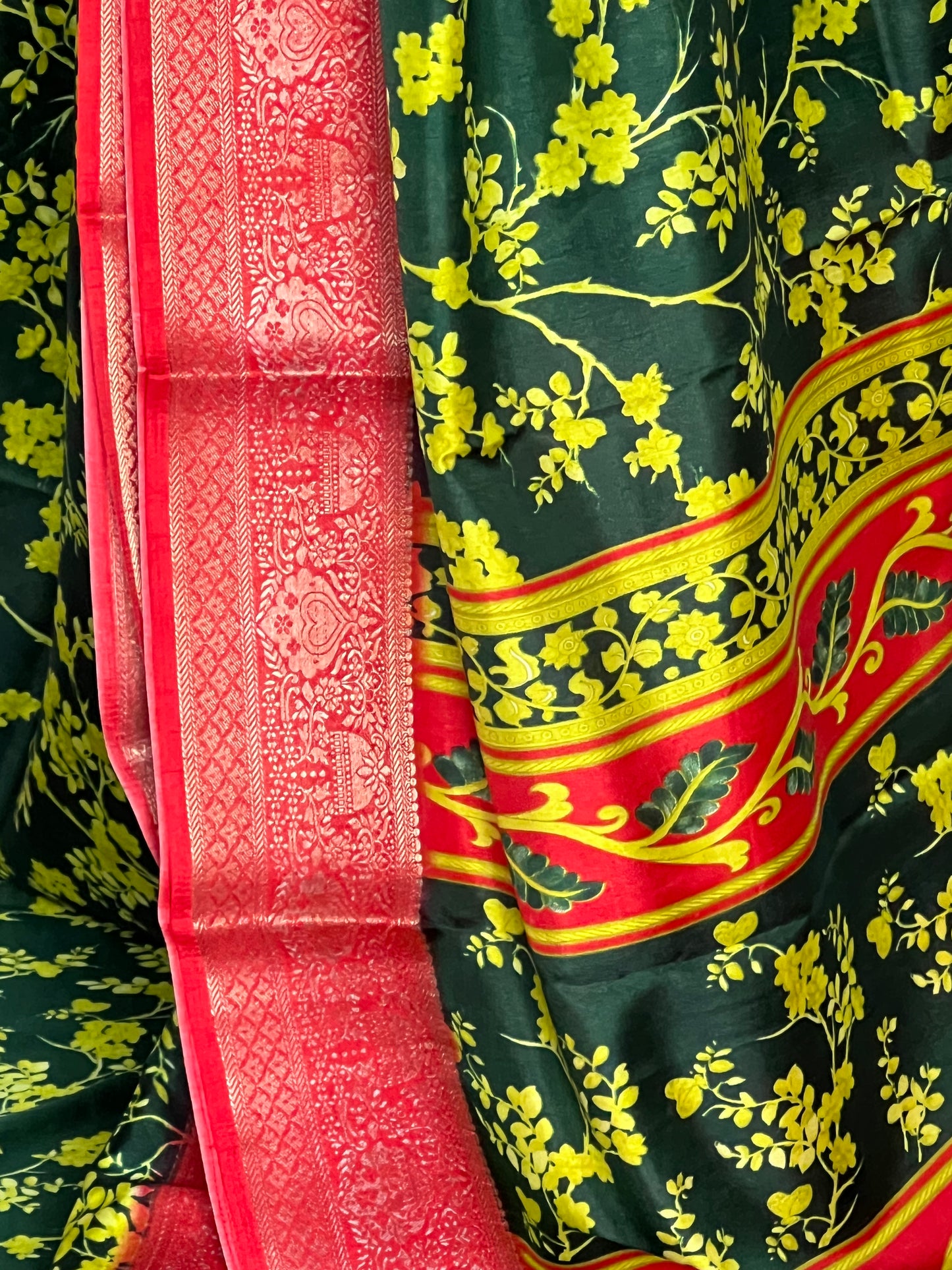 Green Semi printed Crepe Saree
