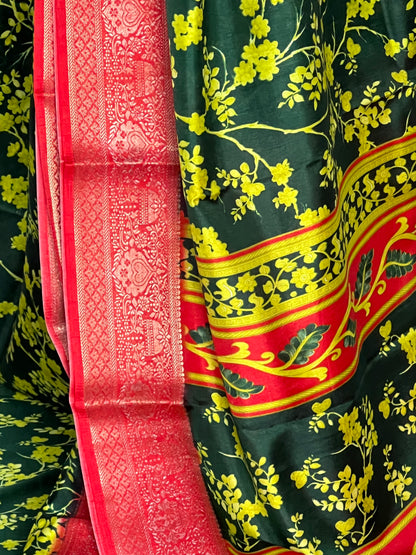 Green Semi printed Crepe Saree