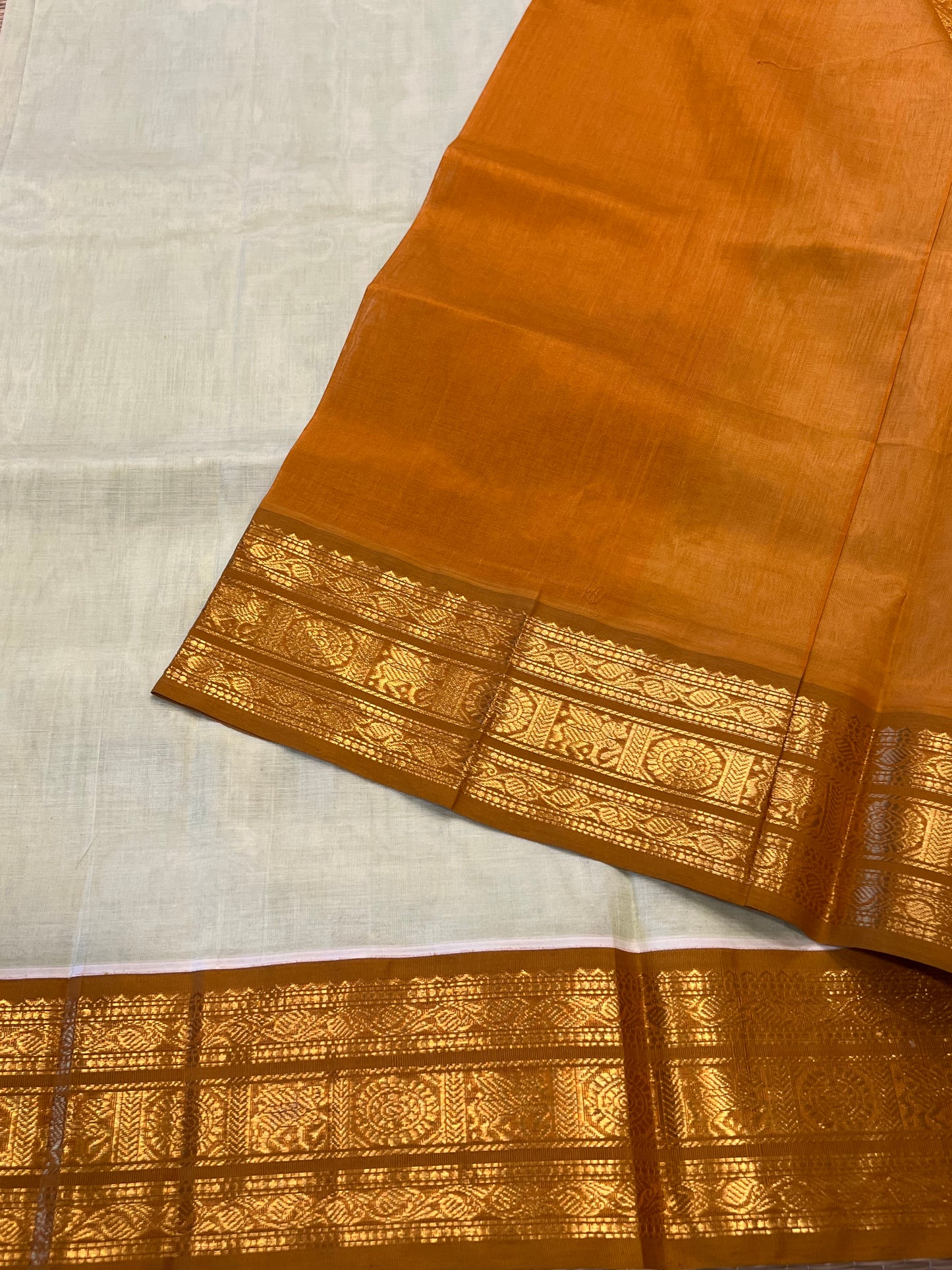 Mustard & pista green silk cotton saree