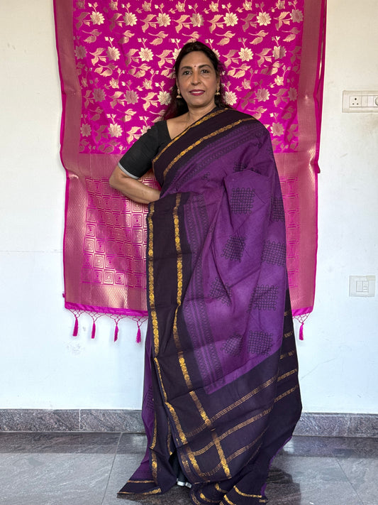 Purple & black kolam sungudi saree